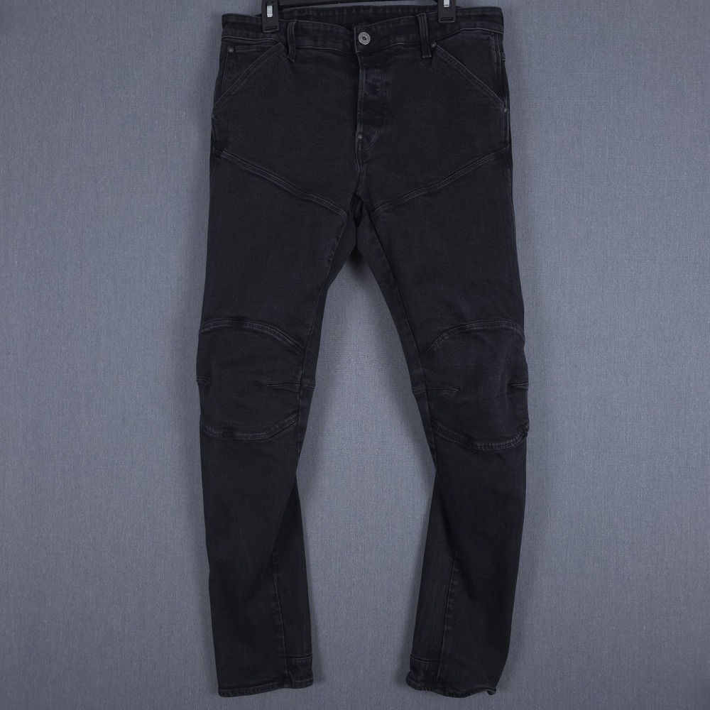 G Star Raw 5620 3D Slim Jeans Mens 36x34 (Fits 33x33) Black Button Fly Denim
